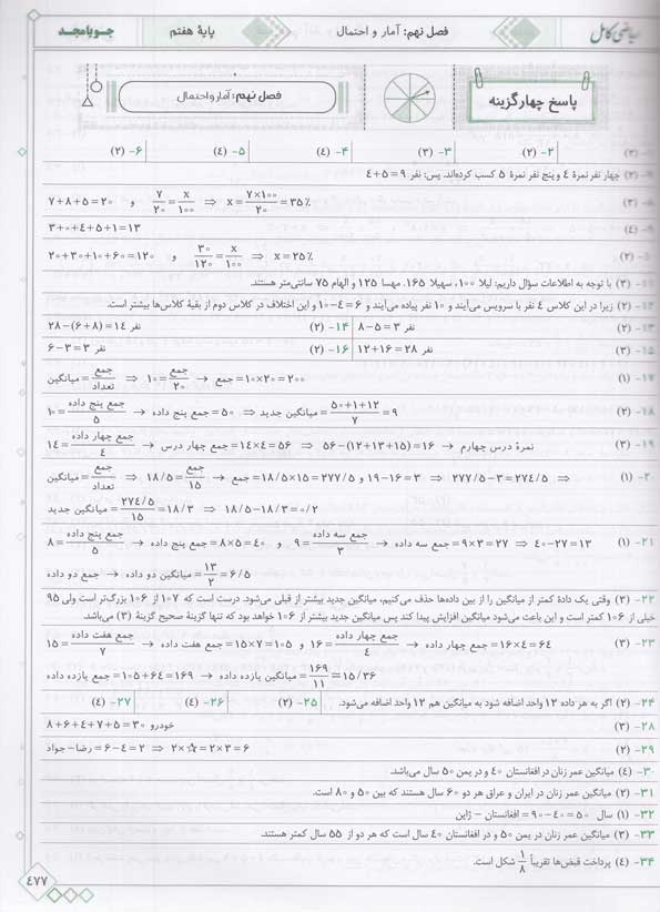 فهرست کتاب ریاضی کامل هفتم جویامجد
