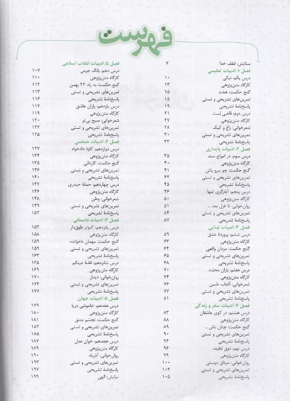 فهرست کتاب آموزش شگفت انگیز فارسی یازدهم خیلی سبز