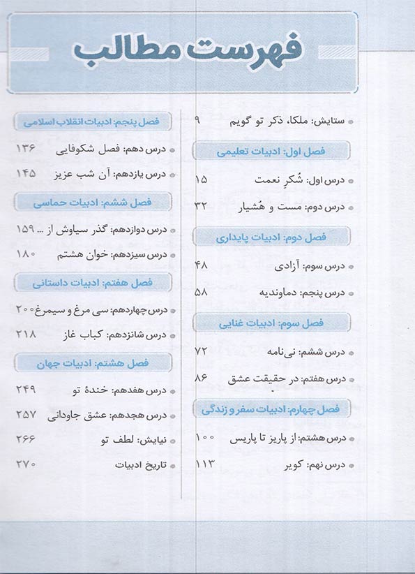 فهرست کتاب جی بی فارسی دوازدهم خیلی سبز