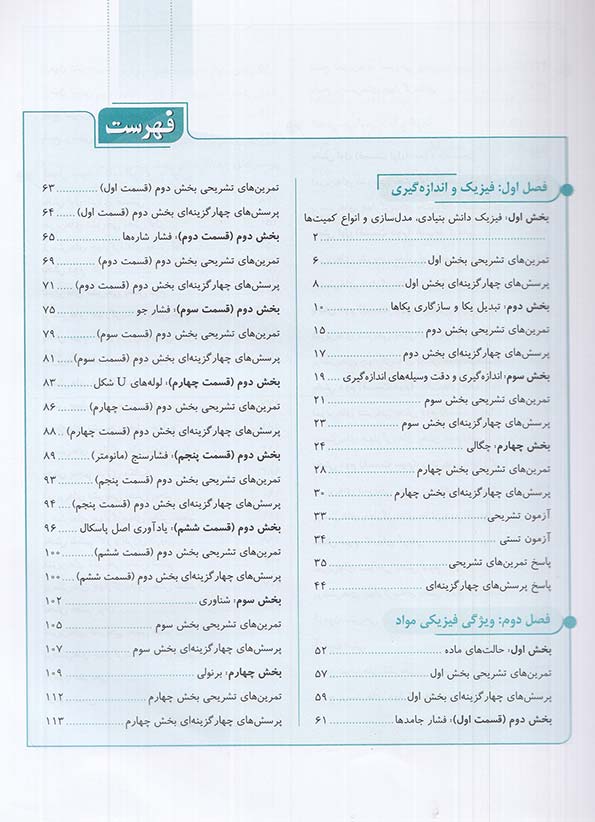 فهرست کتاب سه بعدی فیزیک دهم رشته ریاضی الگو