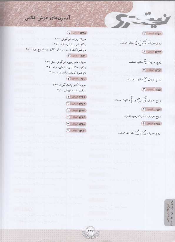 فهرست کتاب نیترو فارسی تیزهوشان ششم ابتدایی جلد دوم پویش