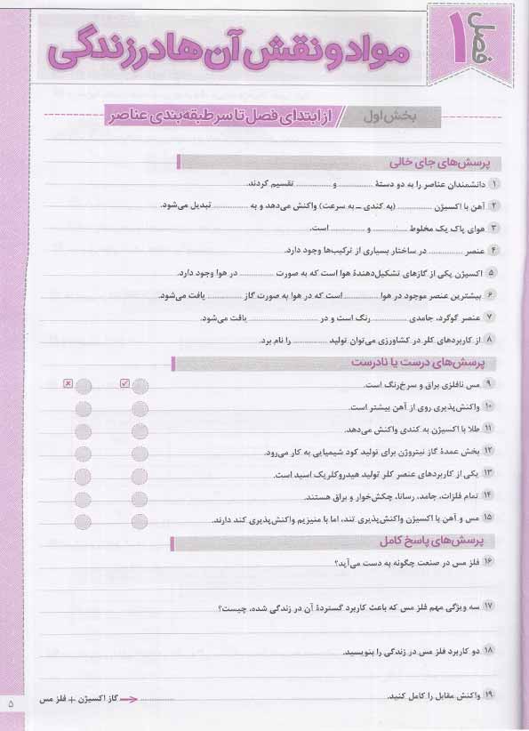 فهرست کتاب کار و تمرین علوم نهم منتشران